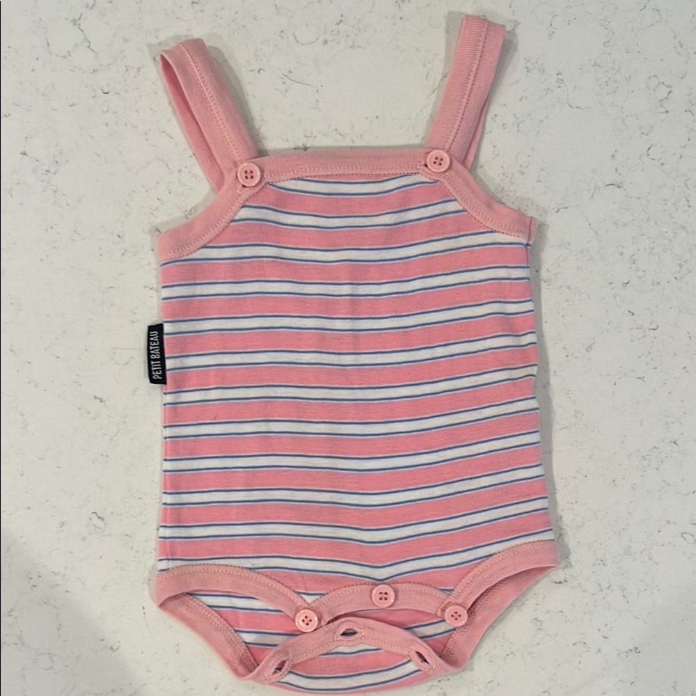 Petit Bateau precious pink/blue/white stripe bodysuit.  Size 3M.
